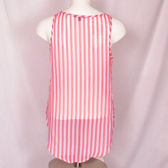Papaya Sheer Pink Stripe Front Pocket Tank Top Size Small - Picture 2 of 7